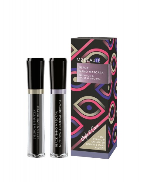 M2 Beauté Black Nano Mascara & Eyebrow Enhancer BLONDE Set Style & Care